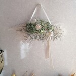 【Green+White系】ふんわりやさしい・小花の横長スワッグ風アレンジ・リボン付