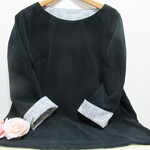 +５ｃｍロング丈ベルベットコーデュロイ❛ブラック❜＆❛スリーピングローズ❜でボートネッククブラウス♪L～LLサイズ