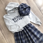 グレー×ネイビー の かわいい 微起毛 タータンチェック ギャザースカート