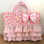 ドレスのようなレッスンバッグ(ピンクの花柄&パステルピンク)
