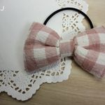 再販　コットンリネン　ブロックチェック　ぷっくりリボン