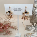 フラワー　アンティーク　パール　イヤリング　＊　ピアス　ブラック　黒　お洒落　  ビーズ　ゴールド　綺麗　結婚式　ウェディング　お呼ばれ　華やか　プレゼント　プチギフト　クリスマス　ギフト　ロング　