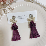 パープル　タッセル　シルバー　コットンパール　イヤリング　＊　お洒落　  糸タッセル　ゴールド　綺麗　結婚式　ウェディング　お呼ばれ　華やか　プレゼント　プチギフト　クリスマス　ギフト　紫
