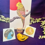 ＜和＞鳥オブジェ(寅年ver.)+麻呂鳥ポストカード＋シール セット