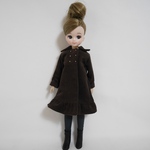 コーデュロイミディアム丈フリルコート2021A/W(ブラウン)