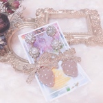 【新作♡１点物】ピンクブラウンマーブルいちごクリスタルパールリボンピアス　イヤリング