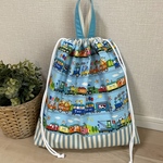 【K様オーダー品】体操着袋～汽車に乗った動物たち 水色～