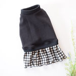 犬服 S ブラック×ギンガム袖なしワンピース