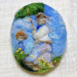 クロード・モネ  「散歩  日傘をさす女」羊毛フェルトと刺繍のブローチ