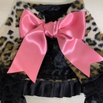 【試作品につきお安くします】犬　猫　犬服　猫服　クリスマス　コスプレ　仮装　ケープ　ブラウス　犬洋服　猫洋服　ピンクサテンリボン　ヒョウ柄　ベロア