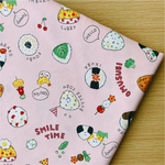 50*50【オックス】いろいろおにぎりちゃん／ピンク《 生地 オックス生地 コットン 綿 おむすび ご飯 ランチ お弁当 COTTONCANDY 中厚手 》