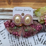 【ピアス】パープル おおぶり ビーズ刺繍 カボション シルバー インド刺繍リボン/イヤリングOK