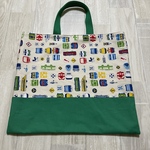 レッスンバッグ 絵本バッグ お稽古かばん 電車 切替生地 グリーン 縦約35cm×横約40cm 通園 通学