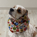 ヴィンテージ風缶バッチ柄★ベージュ　犬用スヌード　中型犬用スヌード
