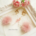 【再販】ハートフープ　～ミンクファー～　イヤリング/ピアス/ハート/フープ/ミンクファー/ファー/パール/大ぶり/秋冬