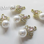 【A-1992】5PCS　王冠　ラインストーン付き　パール　27×15mm　ピンク　チャーム