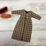 ブライス人形・リカちゃん人形のハンドメイド洋服＊茶系チェック柄のガウン