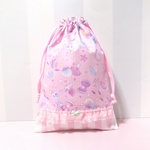 ハンドメイド ●巾着●上履き入●シューズケース●シェルxピンクストライプ
