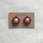 【12月】パール×ボルドープチっとビーズ刺繍ノンホールピアス/イヤリング/ピアス