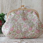 リバティ『フェリシテ』ピンク 石目 がま口ポーチ