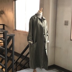 【冬SALE】ベルギーリネン　ラグランスリーブコート　カーキLサイズ