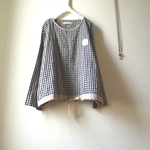 cottonリネンnavyチェックの裾絞りプル