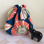☆romi様オーダー品☆まん丸ミニ巾着（北欧風、ひまわり、ブルー）