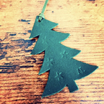 星のクリスマスツリーの本革しおり