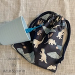 コップ袋（ネイビー×恐竜）/ コップ入れ / 小物入れ / 巾着 /cup bag（navy × dinosaur）