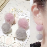 うさぎのしっぽみたいなファーイヤリング/ピアス/ノンホールピアス（ピンク×グレー）