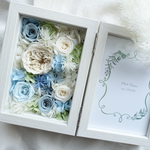  5日以内発送【結婚のお祝いにおすすめ　サムシングブルー】【アモローサローズ】ブルー系二つ折り写真立て フォトフレーム  祝電/電報　フラワーボックス