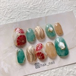 No.150着物ネイル　和装　白無垢　成人式ネイル　振袖ネイル　花嫁ネイル　ニュアンスネイル　緑　グリーン　前撮り　ゴールド　マスタード　キャメル　ネイル　