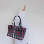 *新作*【本革持ち手*お出かけ*横長トート】カラフルドット*レッド*ウール（底板付き）