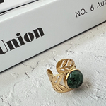 K18  316Lステンレス　リーフ　グリーン　ターコイズ　ゴールドリング　ステンレスリング　316 フリーサイズ　結婚式　お呼ばれ　オケージョン　リング　　サージカルステンレス　クリスマス　ギフト