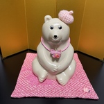 しろくま貯金箱  ひな祭り つまみ細工ネックレス ＆ ベレー帽 & 敷物３点セット