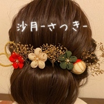 金箔付き♡つまみ細工とプリザーブドフラワーの髪飾り