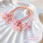 《ヘアゴム》淡水パール　お花　揺れる　コロコロ　天然石