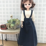 リカちゃん・服＊シンプルセット★7部袖ニット（アイボリー）＆ネイビーのジャンバースカート　