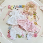 12/11 21時販売 ChatonWeegie ヘッドドレス付き うさぎエプロンの水玉ガーゼOPset(PK×うさぎ色カスタード)