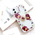 ラズベリーカラー♡ スマホリング付き 押し花スマホケース スマホケース 全機種 Android Xperia クリア iPhone13 韓国