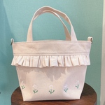 フリルトートバッグ　帆布トートバッグ　刺繍