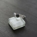 ブラックラブラドライト＆ホワイトムーンストーン　６爪CZリング　SILVER925