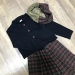 あずき 深みカラー の チェック 起毛 ギャザースカート ＊スヌード付き