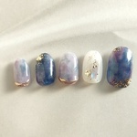 【再販】No.27　ジェルネイル　ニュアンスネイル　青　ブルー　紫　パープル　ミラーネイル　シェル
