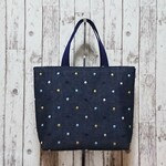 刺繍デニムのミニトート＊底板付き＊水玉
