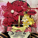 【立てて飾れるクリスマスカード】ポインセチアのフラワーBOX