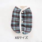 [犬服] XSサイズ 完成品 チワワ 冬服　　　　　　　　　起毛タータンチェック チョコミント 裏ボア リバーシブル　　パイピングベスト 背中開き