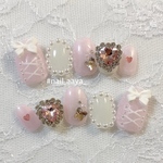 ゆめかわいい 量産型 ハートストーン ネイルチップ