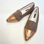 ♪軽量&ポカポカあったか♪ポインテッドトゥのバイカラー裏ボアモカシン(モカ × ブロンズB) 22.5cm〜25.0cm