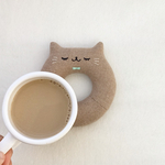 ブラウン猫さんのドーナツコースター/チョコミントリボン付き